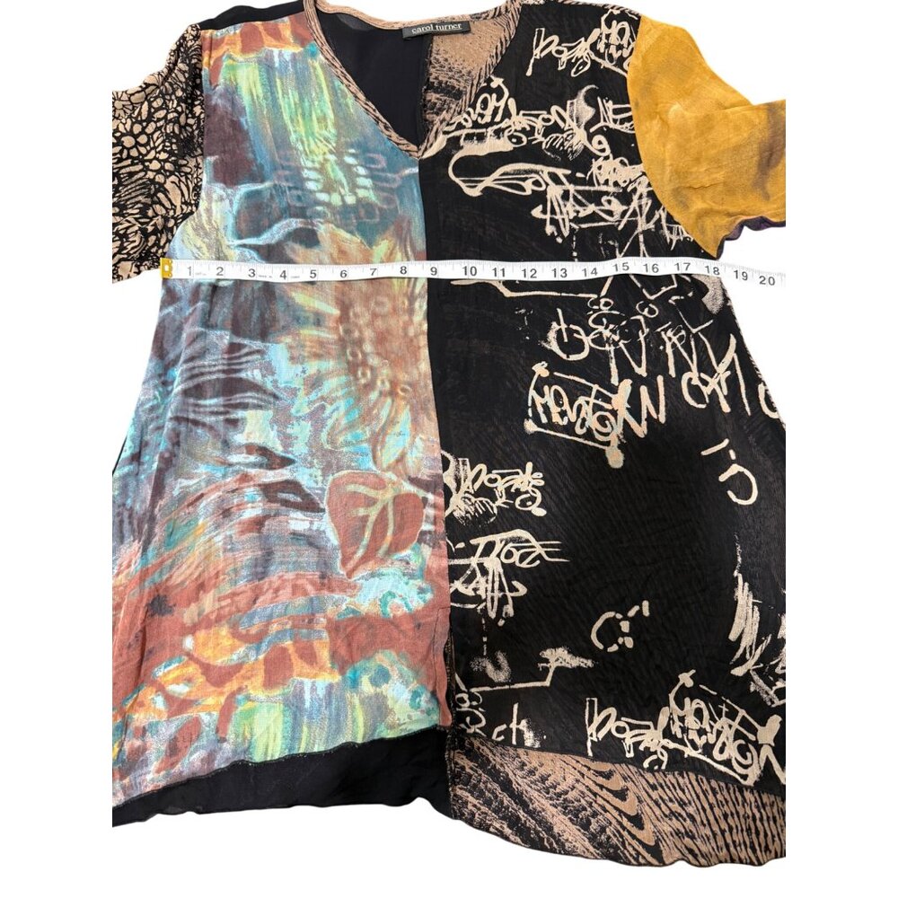 Carol Turner Womens Size M Tunic Asymmetrical Mixed Print V-Neck Top Boho Art - Picture 5 of 6